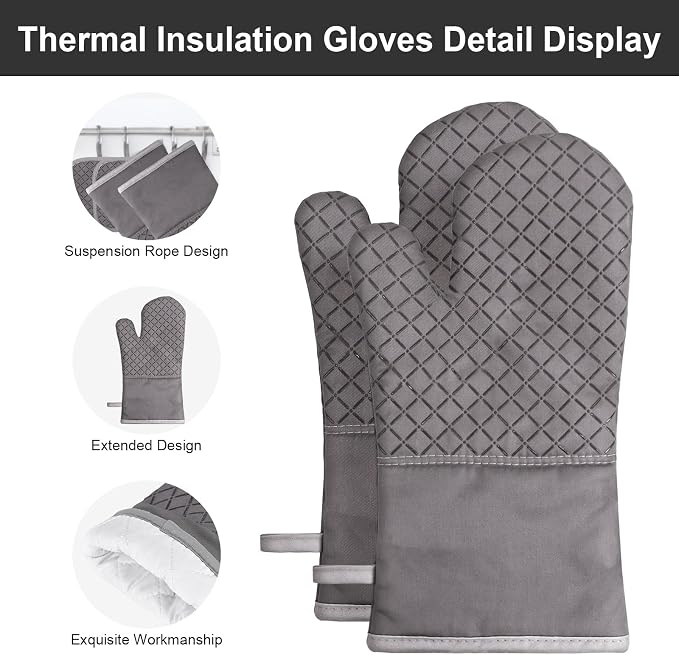 Oven Mitts and Pot Holders Set, 8 Piece Oven Gloves with Silicone Grip, Cotton Pot Holders and Kitchen Towels, Heat Resistant to 500°F, Machine Washable, Kitchen Set for Cooking, Baking