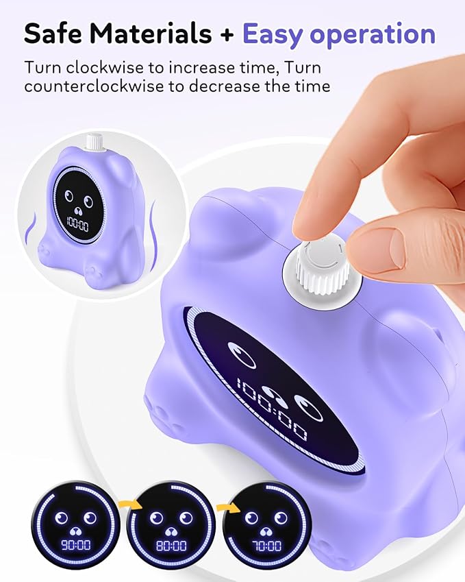 Visual Timer for Kids, 100 Min Digital Timer with Paused, Rechargeable Countdown/Up Timers, 3 Alarm, Silent, Vibrate & Sound Mod, Productivity Timers for ADHD, Classroom, Teacher, Exercise, Study