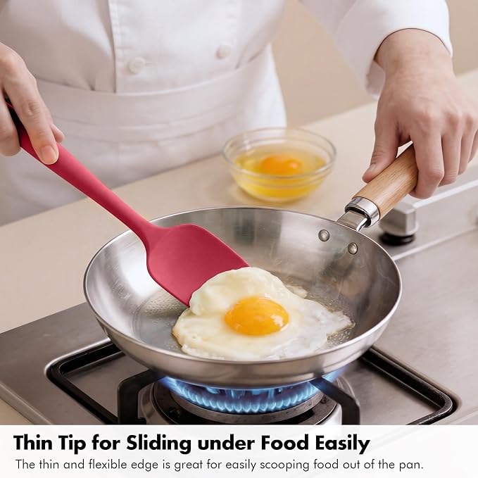 Silicone Spoonula Set: 600ºF Heat Resistant Food Grade Cooking Baking Utensils, Kitchen Flexible Nonstick Rubber Pan Spoon Spatula for Mixing, Scrambling, Scooping (3 Pieces, Multicolor 5)