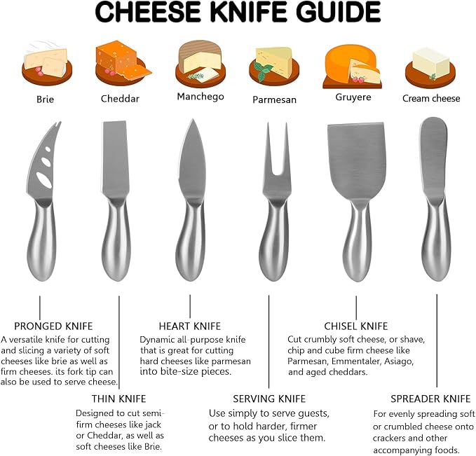 Esup Cheese Knife Set Premium 6-Piece Stainless Steel Cheese knives Set with Gift Box for Weddings, Housewarming, Anniversaries, Birthday and Christmas