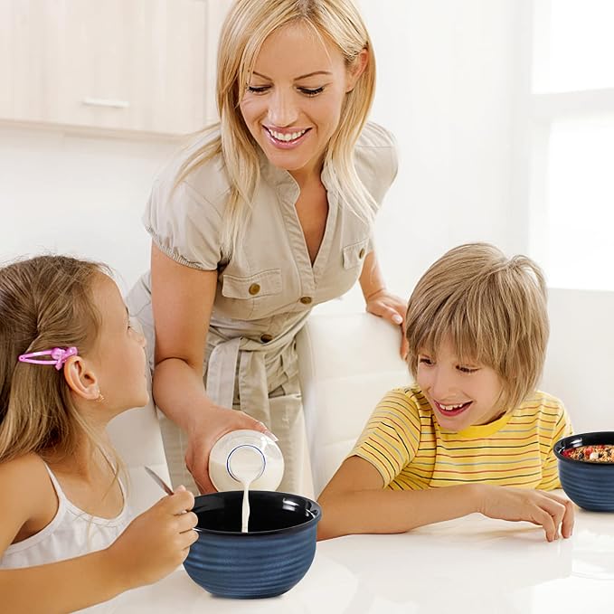 HASENSE Ceramic Cereal Bowls Set of 6, 20 Oz Navy Blue Stoneware Bowls, Farmhouse Bowls for Cereal, Soup, Rice, Pasta & Salad, Dishwasher & Microwave Safe