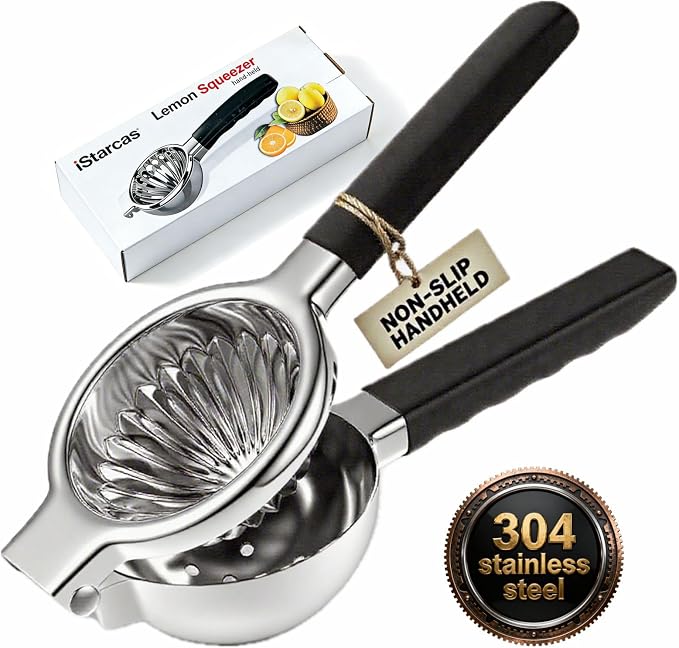 Stainless Steel Lemon Squeezer, Manual Citrus Juicer with Non-Slip Handles, 304 Grade Steel Large Manual Lemon Press Juicer, Ergonomic Design Handheld Lime Squeezer Fruit Juicer