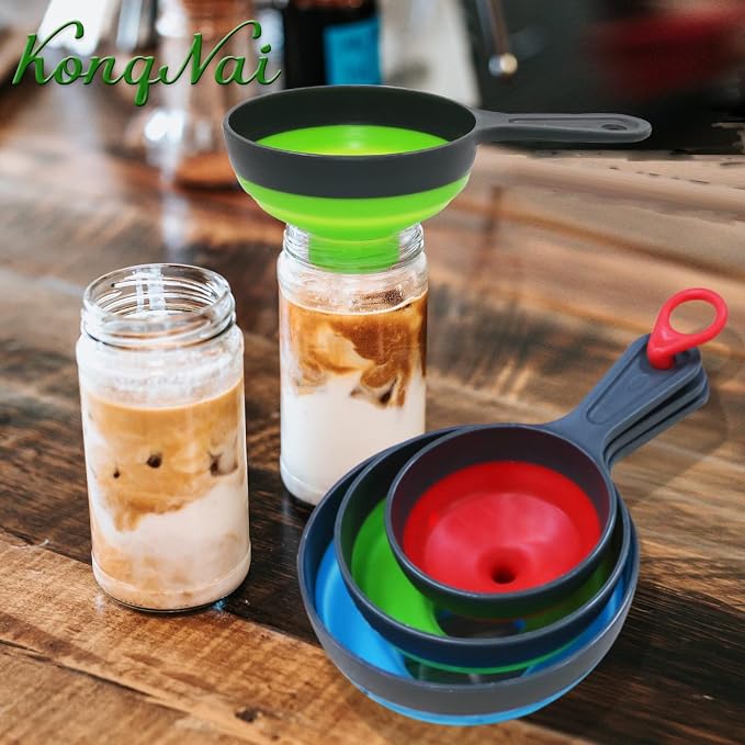 KongNai Silicone Collapsible Kitchen Funnels 4 Pack + Wide Mouth Canning Funnels 3 Pack