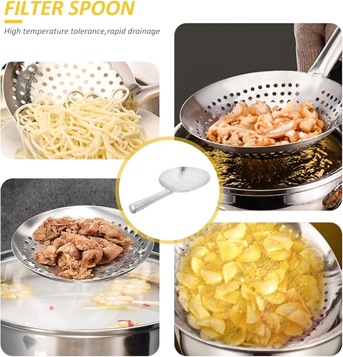 Cabilock 17.12 Inch Thickened Stainless Steel Skimmer Spoon Fine Mesh Wire Oil Strainer Multi-Functional Kitchen Gadget for Frying Boiling Draining Vegetables Seafood Pasta