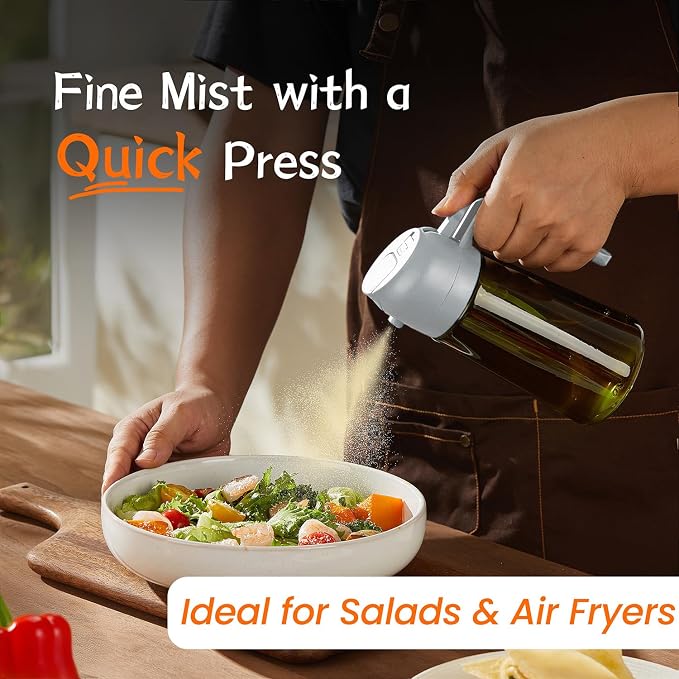 TrendPlain - Original 16oz/470ml Olive Oil Dispenser Bottle for Kitchen Gadgets and Air Fryer Accessories - Olive Oil Sprayer for Cooking w/Stickers - Ash