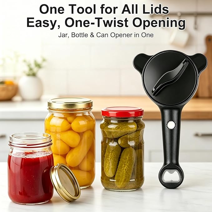 jar openers for seniors,4-in-1 Can Opener for Weak hands,Fits Kitchen Jars with Two Non-Slip Grip, Bottles & Can with Non Slip Rubber Jar opener Gripper Pad
