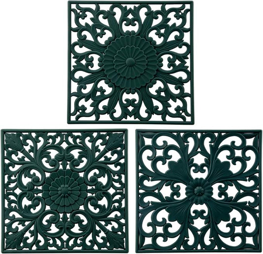 Silicone Trivets Mats for Hot Dishes, Square Trivet Hot Pads for Kitchen Counter, Trivet for Hot Pots and Pans, Thick Heat Resistant Mat for Quartzs, Kitchen Tabletops Pot Holder Set 3 Green