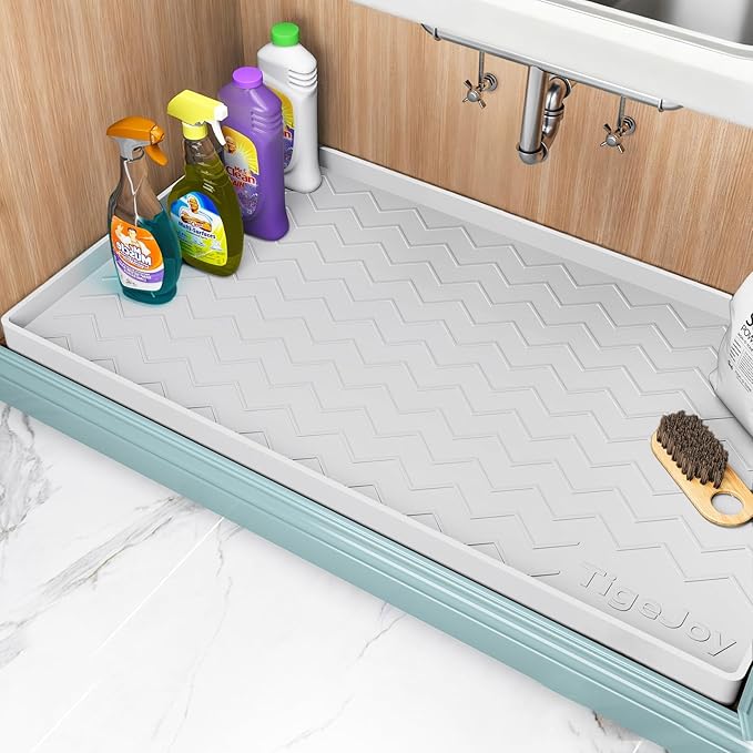 TigeJoy Under Sink Mats for Kitchen Waterproof 31" x 19", Cabinet Liner | Leak-Proof Silicone Mat Sink Protector, Kitchen Essentials Organizer and Storage,Boot or Shoe Tray, Pet Feeding Mat