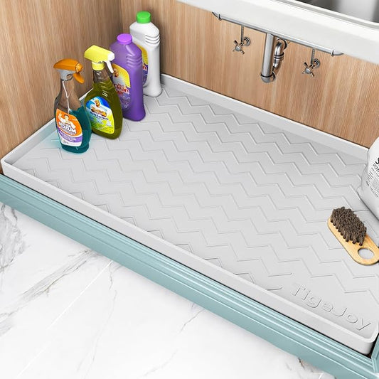 TigeJoy Under Sink Mats for Kitchen Waterproof 28" x 19", Cabinet Liner | Leak-Proof Silicone Mat Sink Protector, Kitchen Essentials Organizer and Storage,Boot or Shoe Tray, Pet Feeding Mat