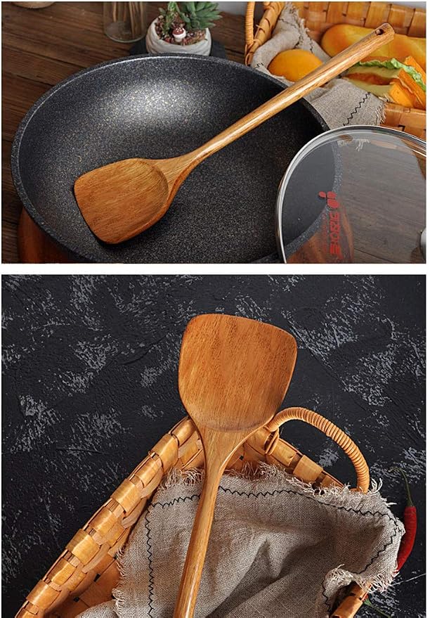 FJNATINH Wooden Spatula with Long Handle for Cooking Kitchen Cookware