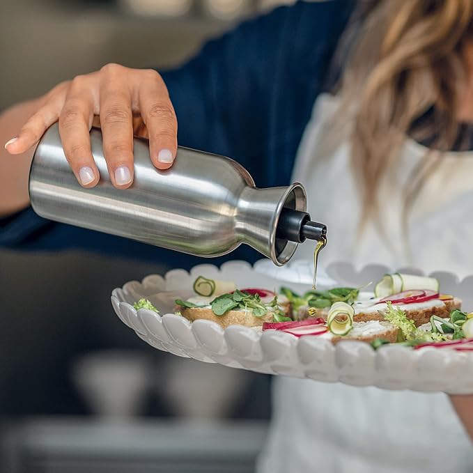 Guzzini Oil & Vinegar Bottle with Drip-Free Dispenser, 330ml Steel Prefect-Dressing Bottle