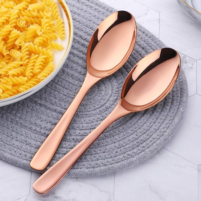 Buffet Serving Spoons, Stainless Steel 10 Inch Rose Gold Plated Server Set of 2, Large Salad Serverware Utensils, Dishwasher Safe
