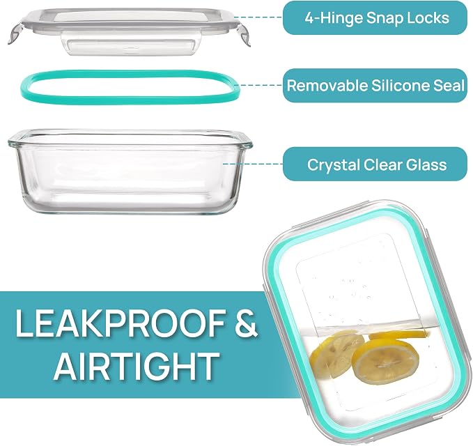 Vtopmart 5Pack 22oz Glass Storage Containers with Lids, Green | Glass Meal Prep Food Container Sets, Snap Airtight Lid, For Microwave, Oven, Freezer and Dishwasher, BPA Free