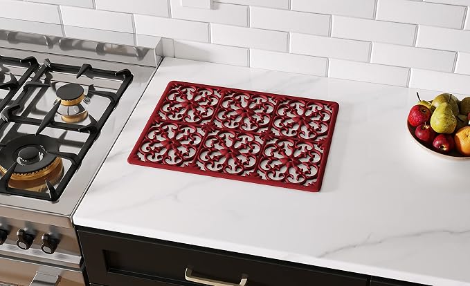 GASARÉ, Extra Large, Thick, Silicone Trivet for Hot Dishes, Pots, and Pans, Heat Resistant Mat for Countertop, Hot Pad for Kitchen, Easy to Clean, 16 x 12 x 3/8 Inches, Red