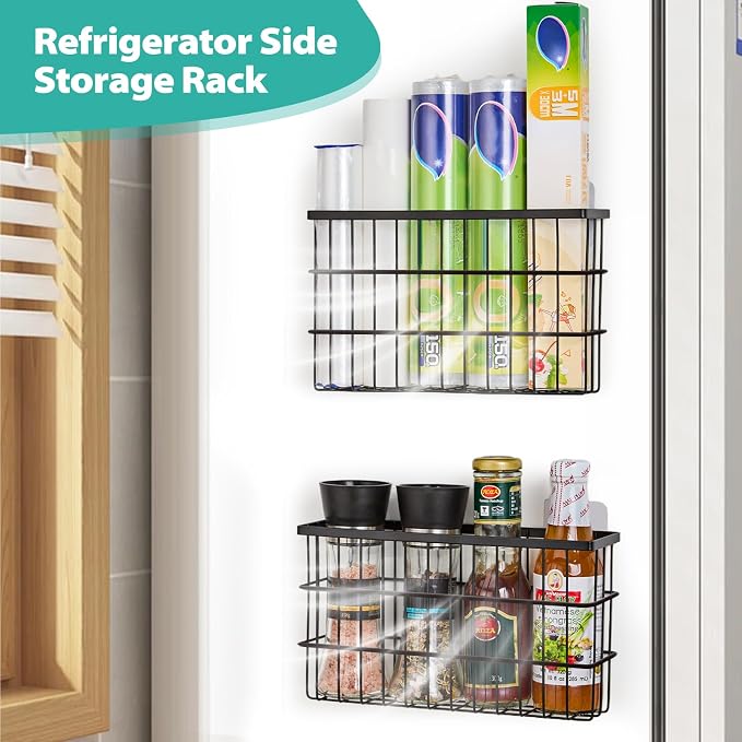 Sinnsally 2 Pack Cabinet Door Organizer,Self Adhesive Lid Organizers Inside Cabinet Storage Boxes,Hanging Storage Basket Organizer Wall Mounted Pantry Caddy Cup Holder for Kitchen,Fridge,Bathroom