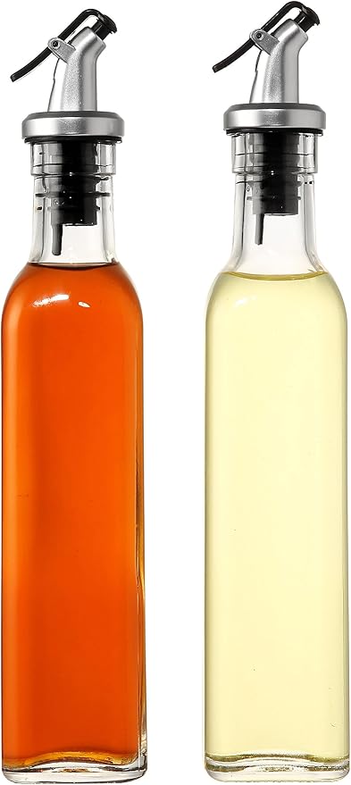 Juvale Olive Oil Dispenser Bottle Set - 2 Pack, 8.5 oz (250 mL), Clear Glass - Oil & Vinegar Dispenser Cruets with No-Leak Pour Spouts - Dishwasher Safe Kitchen Accessory
