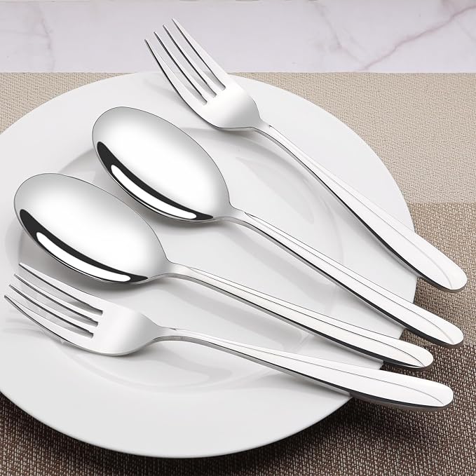Obstnny Stainless Steel Banquet Serving Spoon Large Serving Fork (4 Piece/2 of Each)