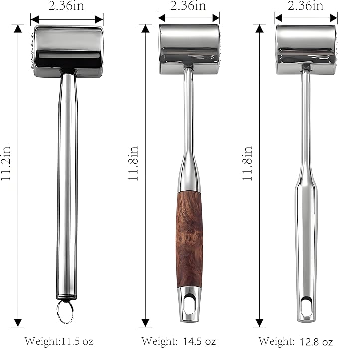 Meat Pounder,kitchen mallet 304SS,Meat Mallet Meat Hammer Meat Beater for Tenderizing and Flattening Meat,Meat Pounder Tenderizer for Pounding Meats, Hanging Loop,(Rosewood)