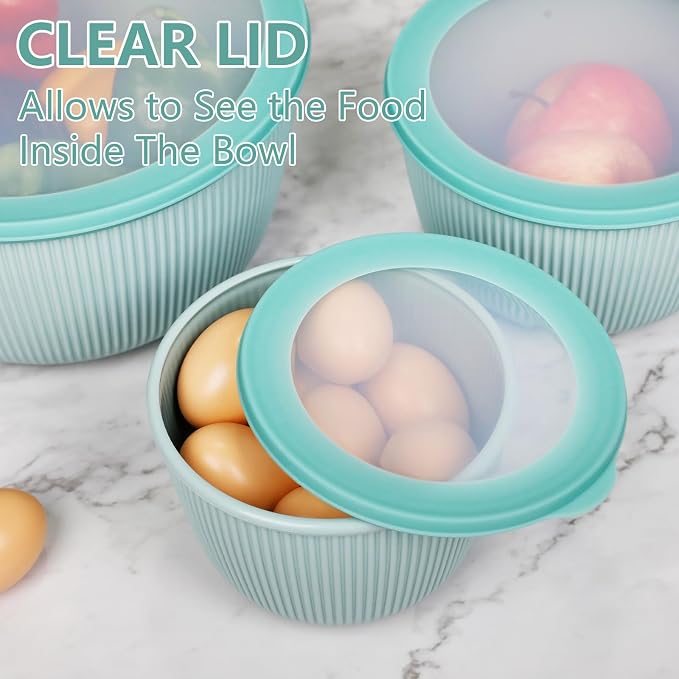 BoxedHome Mixing Bowls with Lids Set, 4.97 Quarts | BPA Free Plastic, Microwave Safe,Green