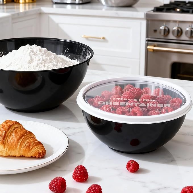 Greentainer Plastic Mixing Bowls with Lids Set for Kitchen, 6 Set Nesting Bowls for Mixing, Baking, Prepping, Cooking and Serving Food, Mixing Bowls Dishwasher, Microwave Safe