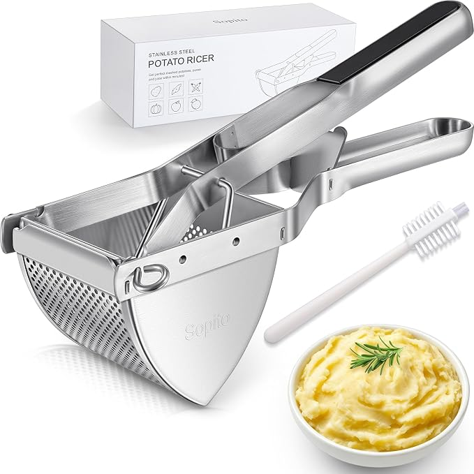 Potato Ricer, Sopito Stainless Steel Potato Masher for Commercial and Home Use, Black