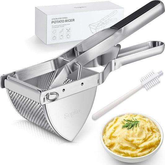 Potato Ricer, Sopito Stainless Steel Potato Masher for Commercial and Home Use, Black