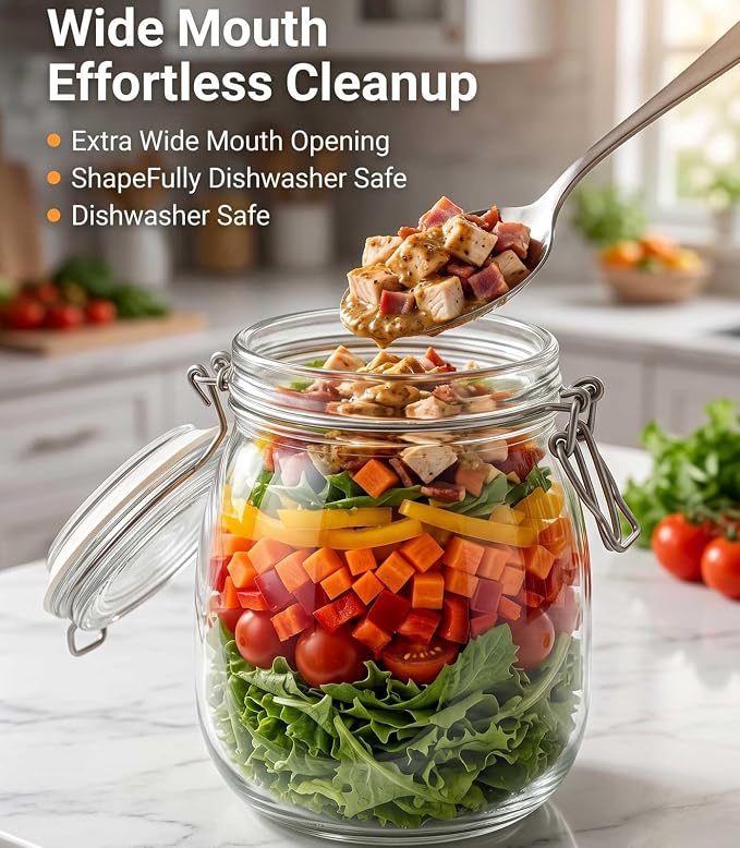 34 oz Glass Jars 4Pack with Airtight Lids,Wide Mouth Food Storage Canisters | Leakproof seal, moisture-proof pantry organization, heavy-duty borosilicate glass, ideal for flour, sugar, coffee, pasta