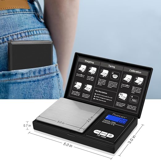 Fuzion Digital Pocket Gram Scale - 1000g/0.1g Small Food Scale Portable | Easy of Use, LCD Display, Tare Function, 6 Modes Ounces Grains, Batteries Included, Travel Food Scale