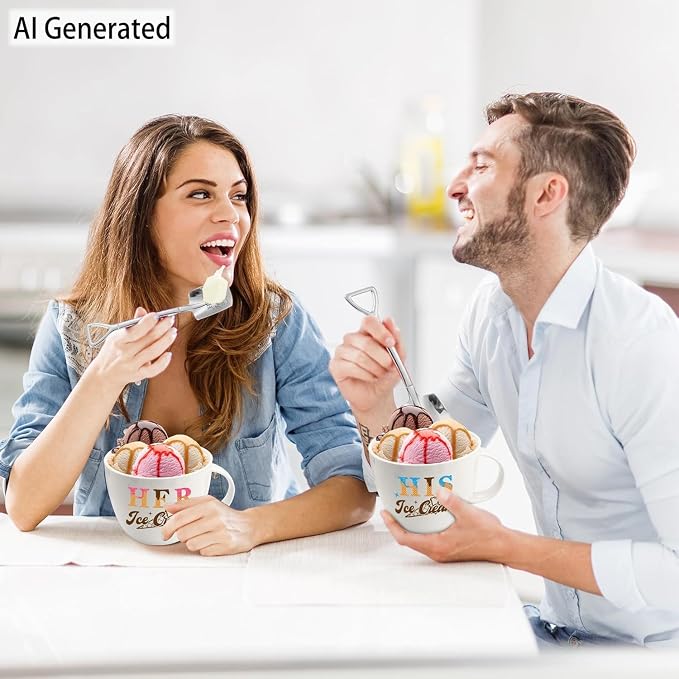 Hexagram His And Hers Gifts, Anniversary Couples Gifts Set Ice Cream Bowl | Set Ice Cream Bowl With Scoop&Shovel Spoon, Valentine's Day Young Couples Gift, His And Hers, Valentines Day