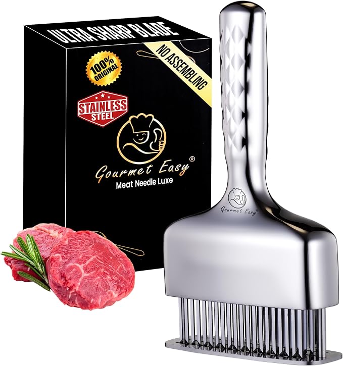 Meat Tenderizer Tool, Stainless Steel Blade Tenderizer for Meat – Extra Long Handle, Rustproof One-Piece Meat Tenderizer Mallet & Hammer, Steak Cooking Accessories, No Assembly Needed, 5-Year Warranty