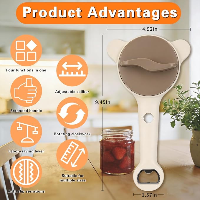 Jar Opener for Seniors Non-Slip Multi Lid Opener | Opens jars, bottles and lids with less effort Adjustable design fits multiple lid sizes Ideal for seniors and weak hands