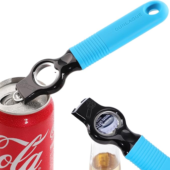 2-Pack Magnetic 2-in-1 Beer Bottle Cap & Soda Can Opener-Blue | Soft Silicone Handle with Built-in Magnet Sticks to Fridges / Easy Can Tab Opener for Bartenders, Seniors, and Long nails