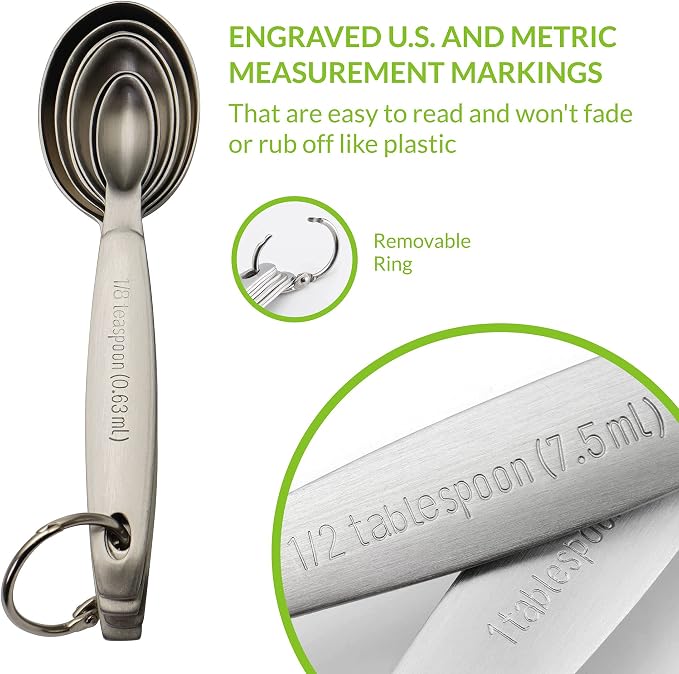 Spring Chef Stainless Steel Measuring Spoons Set of 7, Oval Metal Teaspoon & Tablespoon Measuring Spoons - Nesting Kitchen Gadgets For Baking & Cooking, Dual Measurements - Dry & Liquid Ingredients