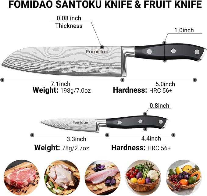 Santoku Knife 7 Inch, Razor Sharp Santoku Knife Set, High Carbon Steel Japanese Chef Knife, Professional Kitchen Knife Set with Full Tang Handle Design for Home Kitchen Coooking