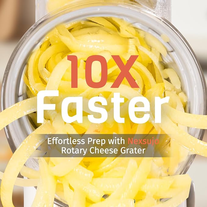5-in-1 Rotary Cheese Grater Hand Crank, Vegetable Slicer Shredder with 5 Interchangeable Blades, Graters for Kitchen, Safe Kitchen Tool for Cheese, Nuts, Chocolate, White