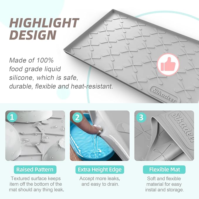 Waterproof Under Sink Mat Silicone 28" x 22" Kitchen Cabinet liner | BPA-Free Silicone Mat with Raised Lip Protects Cabinets from Leaks, Versatile Home Organizer for Bathroom, Pets, Boots, Floor
