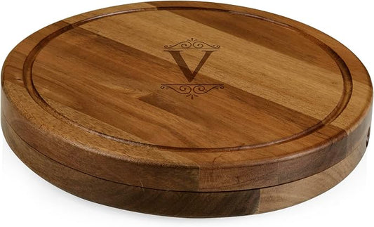 Toscana Monogram Initials V Personalized Acacia Circo Cheese Cutting Board & Tools Set