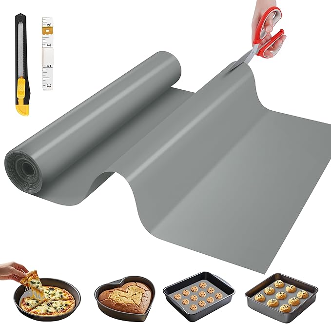 GTJ Silicone Baking Mat Roll, Reusable Baking Sheet Liners, 16 in x 6 ft | Free Cut to Size, Food-Grade, Non-Stick, Non-Slip, For Dough, Pastry, Air Fryer, Freeze Dryer, Oven Pan, Kitchen Counter
