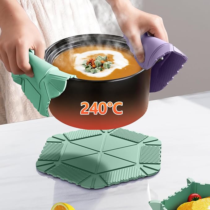 Magnetic Silicone Trivet & Pot Holder, Kitchen Heat Resistant Mat | Trivets for Hot Dishes, Hot Pots & Pans, Non-Slip Hot Pads for Countertops & Dining Table & Oven, Jar Opener & Spoon Rest