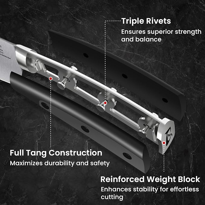 CoquusAid Knife Set, Upgrade 15 Pcs Knife Block Set with Widened Ventilated Slot, German Stainless Steel Kitchen Knives Set with Sharpener, Professional Chef Knives Set, Full Tang Ergonomic Handle