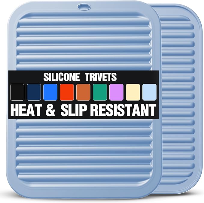 Silicone Trivets for Hot Pots and Pans - 2 Heat Resistant Pot Holders Silicone Trivet Mat Multipurpose Counter Pads (Nordic Blue)