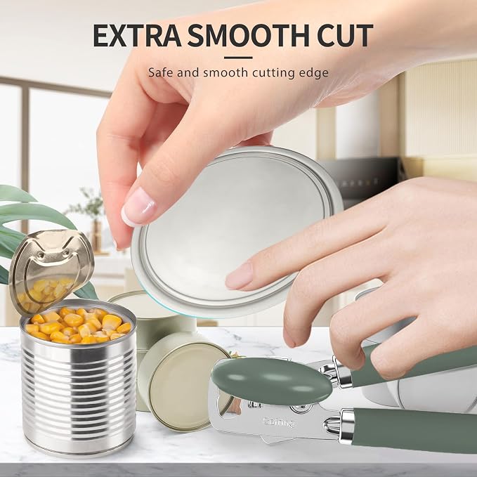 Safring Can Opener Manual, Heavy Duty Stainless Steel Smooth Edge Can Opener With Soft Touch Handle, Oversized Handheld Easy Turn Knob, Multi-Function Bottle Opener, Hunter Green