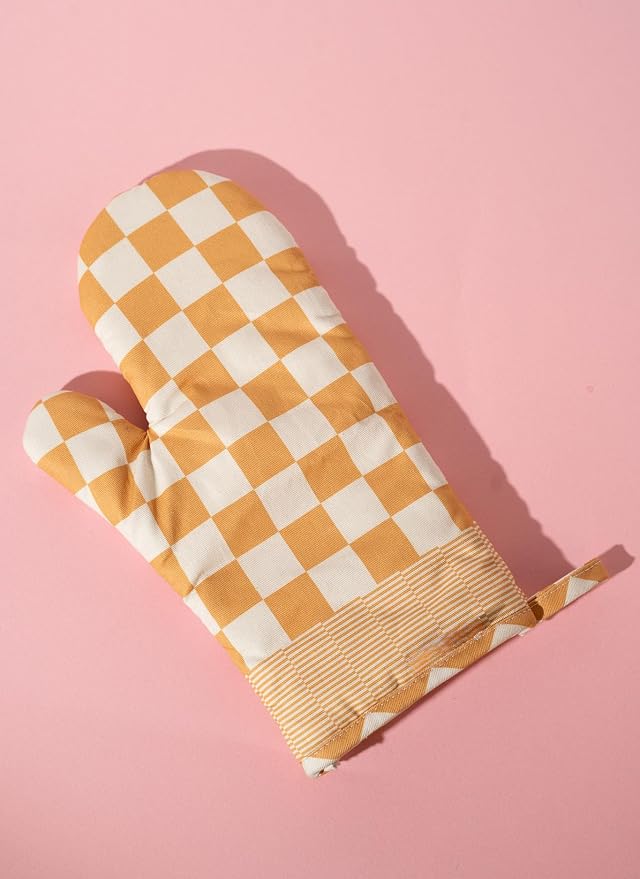 Portia & Bloom Oven Mitts Heat Resistant 12" x 5.5" or Silicone Oven Mitts, Cotton Oven Mits, Oven Mits/Glove Set or Cute Kitchen Mittens, Kitchen Oven Mitt Set (Yellow)