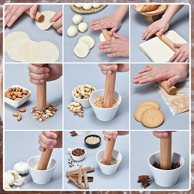 Patelai 50 Pieces Small Wooden Rolling Pin, Dumpling Dough Roller Wooden Mini Rolling Pins Kitchen Utensil Tool for Fondant, Pasta, Bread, Pastry, Cookies, Pizza, Pie, Cylinder Style, 6.3 Inch