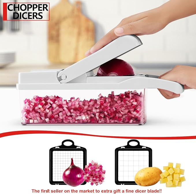 Professional Compact Vegetable Chopper, Veggie Chopper, Chopper Vegetable Cutter, Veggie Chopper with Container, Mandoline Slicer Dicer 9 Inserts