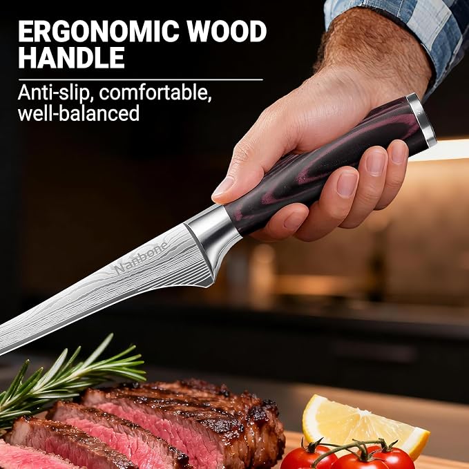 Boning Knife 8 Inch Super Sharp Fillet Knife High Carbon Stainless Steel Kitchen Knife with Wooden Handle, Chinese Boning Knives for Meat Poultry Chicken Deboning Knifes