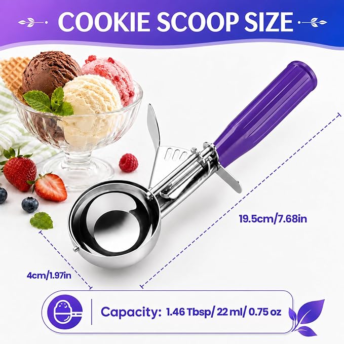 Ice Cream Scoop, Small Size Cookie Scoop Melon Baller Scoop with Trigger Release for Meatballs Melon, Ice Cream Scoop Stainless Steel Scoopers (Small Size - 1.46Tbsp)