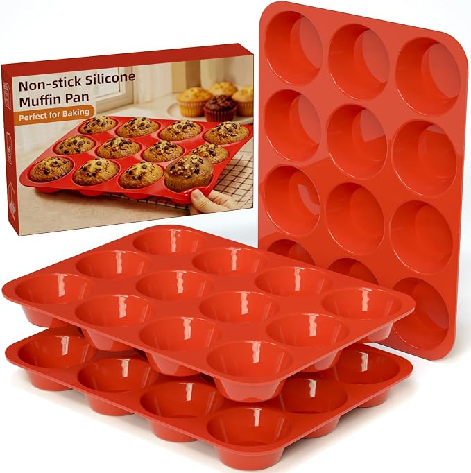 SINBEE Silicone Muffin Pans for Baking - 3 Pack Silicone Molds 12 Cups Nonstick Cupcake Pan for Baking BPA Free Cake Pop Mold Egg Muffins