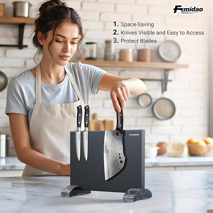 Magnetic Knife Holder Block,Black Magnetic Knife Stand for Kitchen Counter Top,Double Sided Stainless Steel Knife Storage,Strong Magnet Knife Rack