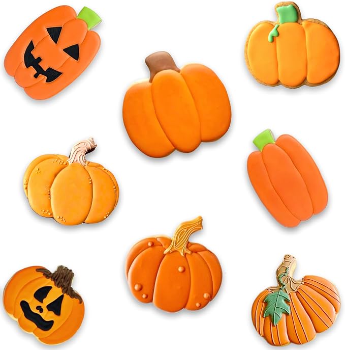3Pcs Pumpkin Cookie Cutters Set, Includes Classic, Tall & Velvet Pumpkin Shapest, Halloween & Thanksgiving Biscuit Cutters, Coated with Soft Rubber for Protection